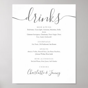 Gray And White Signature Script Drinks Menu Sign