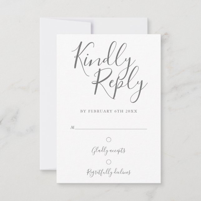 Gray And White Signature Script Simple Modern RSVP Card (Front)