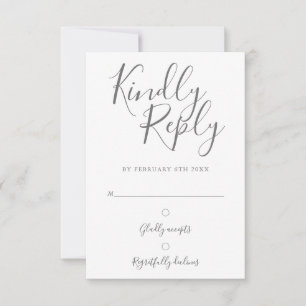 Gray And White Signature Script Simple Modern RSVP Card