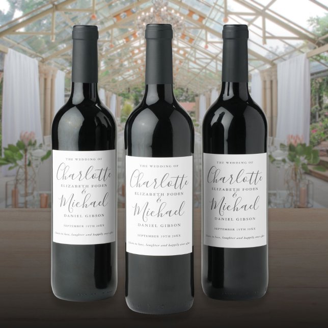 Gray And White Signature Script Wedding Wine Label (Gray And White Signature Script Wedding Wine Label)