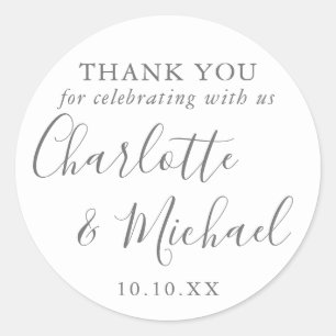 Gray And White Signature Wedding Favour Thank You Classic Round Sticker