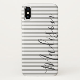 Gray and White Stripes Personalized Name Case-Mate iPhone Case