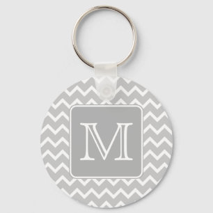 Gray and White Zigzags with Custom Monogram. Keychain