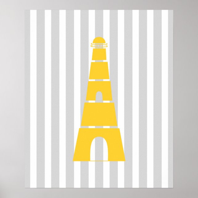 Gray and Yellow Striped Nautical Lighthouse Poster (Front)