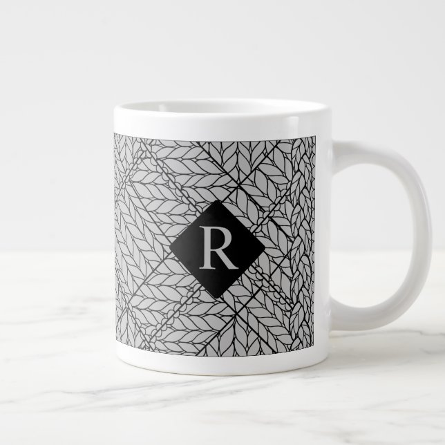 GRAY ARGYLE KNIT Big Mug + Initial II  (Right)