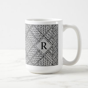 GRAY ARGYLE KNIT Tall White Mug + Text