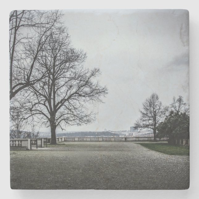 Gray autumn day in Prague Stone Coaster (Front)