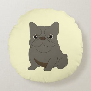 Gray Baby French Bulldog, Cream, Round Pillow