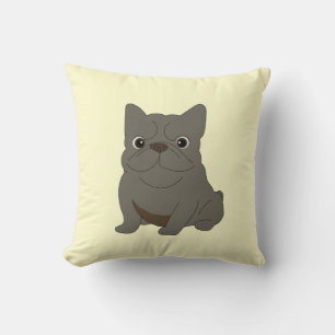 Gray Baby French Bulldog, Cream, Throw Pillow