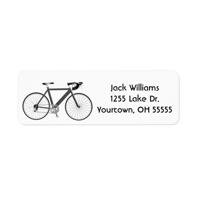gray bicycle on white label (Front)