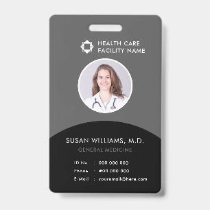 Gray Black Doctor Photo ID Healthcare Company Logo Badge