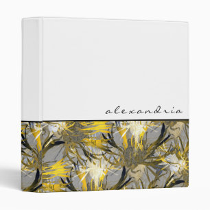 Gray Black & Gold Artistic Floral   Personalized Binder