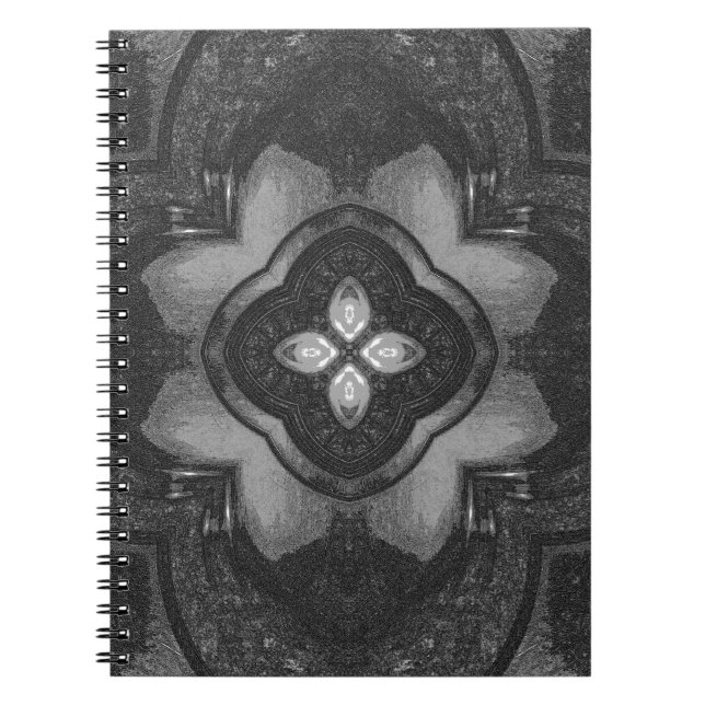 Gray Black Pencil Floral Pattern Notebook (Front)