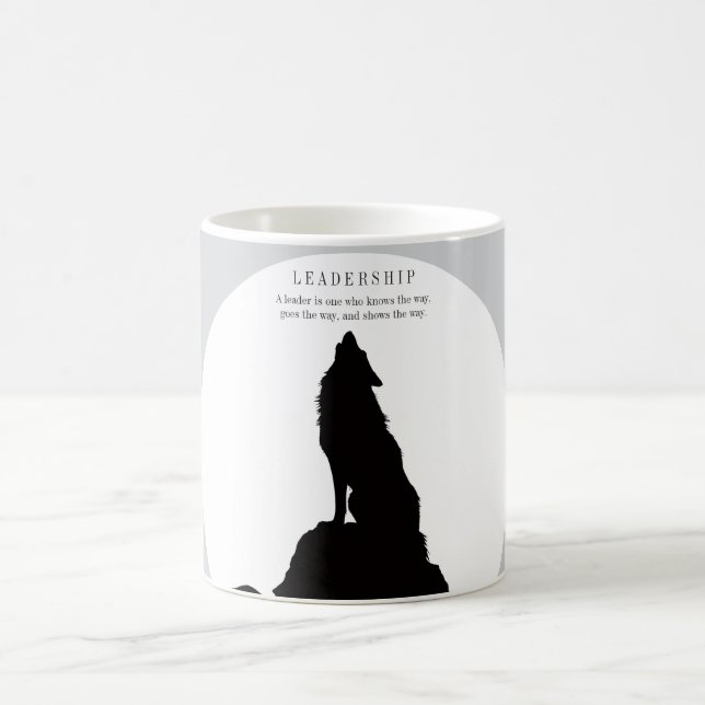 Gray Black Pop Art Leadership Wolf Howling Coffee Mug (Center)