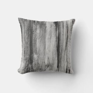 Gray Black & White Artistic Abstract Brushstrokes Throw Pillow