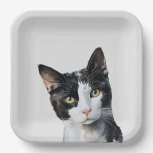 Gray Black White Kitty Cat Paper Plate