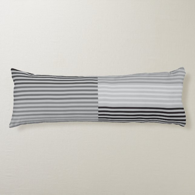 Gray, Black, White Stripes Body Pillow (Front)