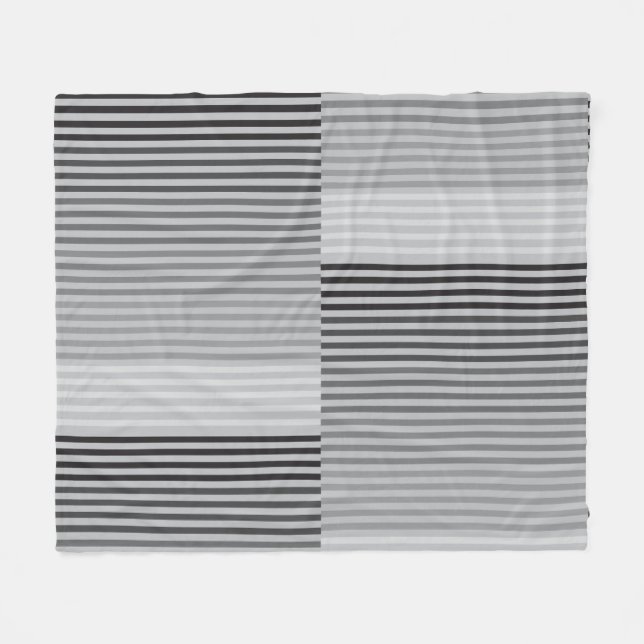 Gray, Black, White Stripes Fleece Blanket (Front (Horizontal))