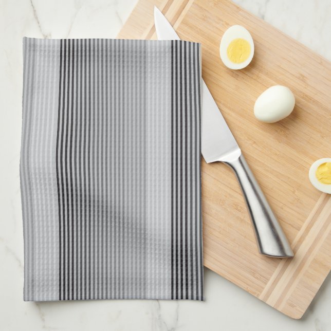 Gray, Black, White Stripes Kitchen Towel (Quarter Fold)