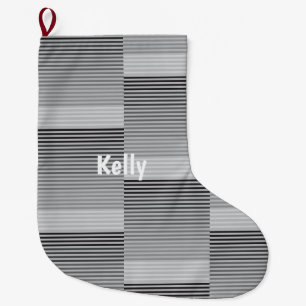 Gray, Black, White Stripes Large Christmas Stocking