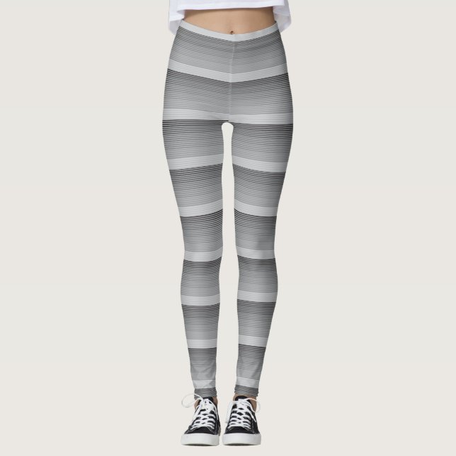 Gray, Black, White Stripes Leggings (Front)