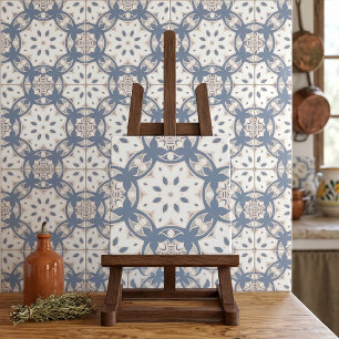 Gray Blue Cream White Ethnic Geometric Pattern Tile