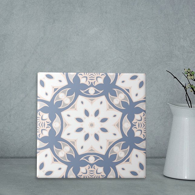 Gray Blue Cream White Ethnic Geometric Pattern Tile (Creator Uploaded)