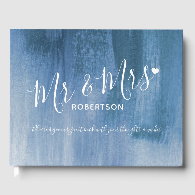 Gray blue modern art custom wedding guest book (Front)