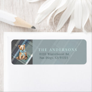 Gray & Blue Plaid Teddy Bear Bow Return Address