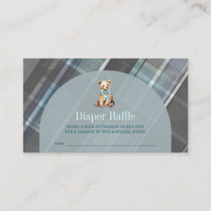 Gray & Blue Plaid Teddy Bear Diaper Raffle Ticket Enclosure Card