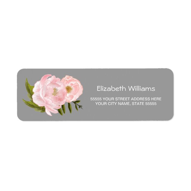 Gray | Blush Pink Peonies Return Address Labels (Front)