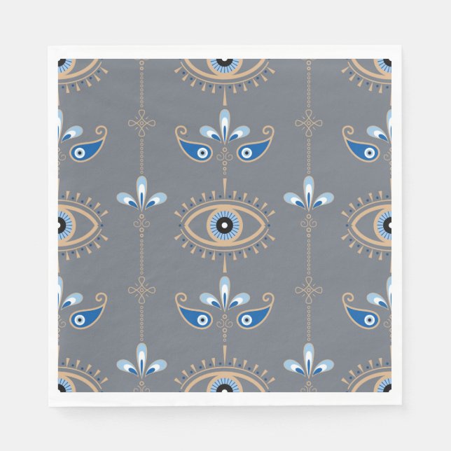 gray bohemian retro evil eye pattern napkin (Front)