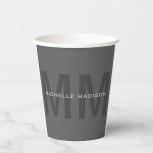 Gray Bold Monogram Modern Minimalist Name Initials Paper Cups