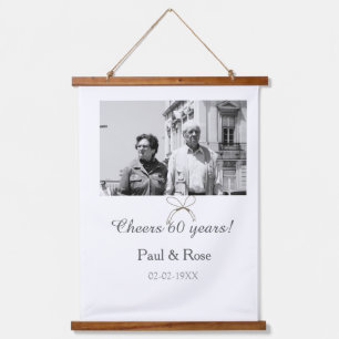 Gray bow cheers to 60 years anniversary wedding  hanging tapestry