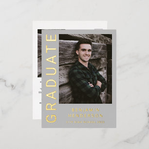 Gray Boy Photo Gold Foil Faire-part de graduation