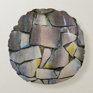 Gray brick wall round pillow