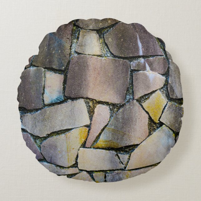 Gray brick wall round pillow (Front)