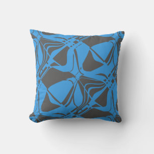 Gray Bright Blue Slanted Contemporary Art Print Throw Pillow