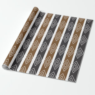 Gray Brown Geometric Diamond Stripes Wrapping Paper