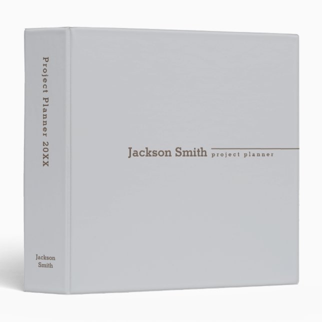 Gray brown modern minimalist personalized name binder (Front/Spine)