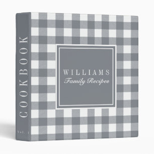 Gray Buffalo Plaid Family Recipe Cookbook Binder