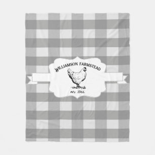 Gray Buffalo Plaid Farm Chicken Fleece Blanket