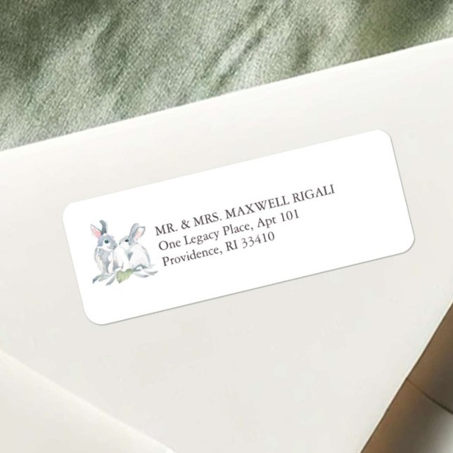 Gray Bunny Return Address Envelope Labels (Easter return address labels watercolor bunny art by Victoria Grigaliunas of Do Tell A Belle)