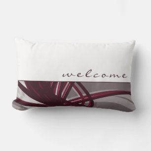 Gray & Burgundy Abstract Ribbons   White   Welcome Lumbar Pillow
