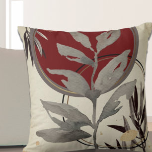 Gray & Burgundy Artistic Abstract Watercolor Throw Pillow