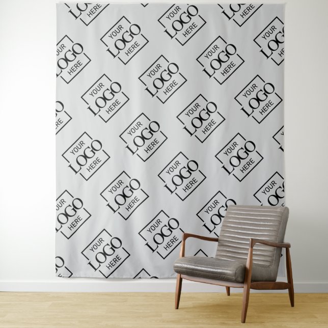 Gray Business Logo Pattern Trade Show Backdrop Tapestry (In Situ)