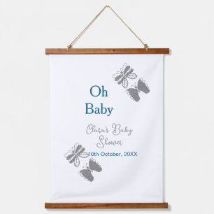 Gray butterfly blue baby shower oh baby modern ext hanging tapestry