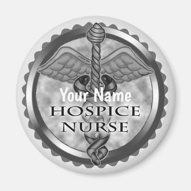 Gray caduceus Hospice Nurse Magnet (Front)