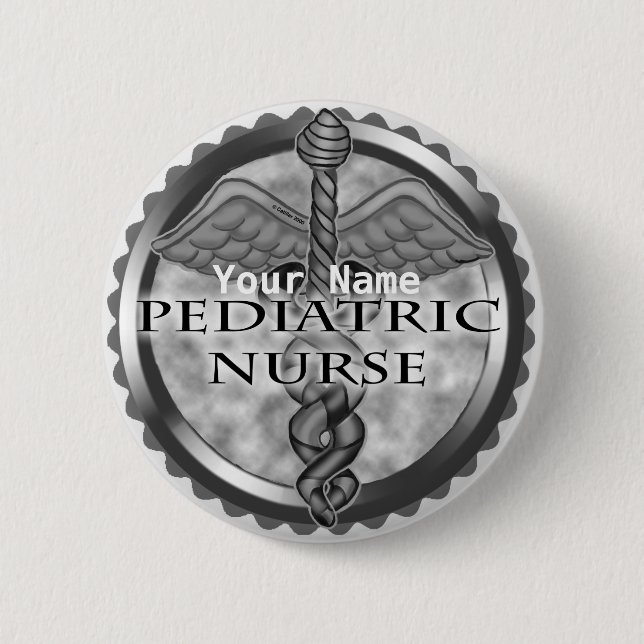 Gray caduceus Pediatric Nurse 2 Inch Round Button (Front)