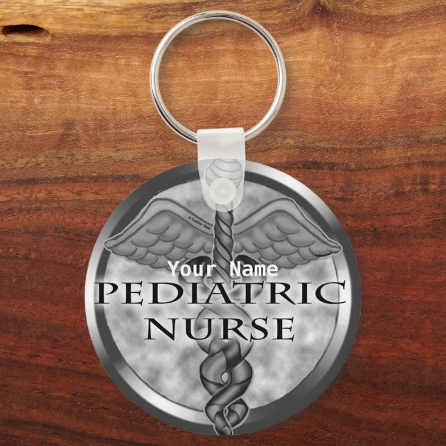 Gray caduceus Pediatric Nurse Keychain (Front)
